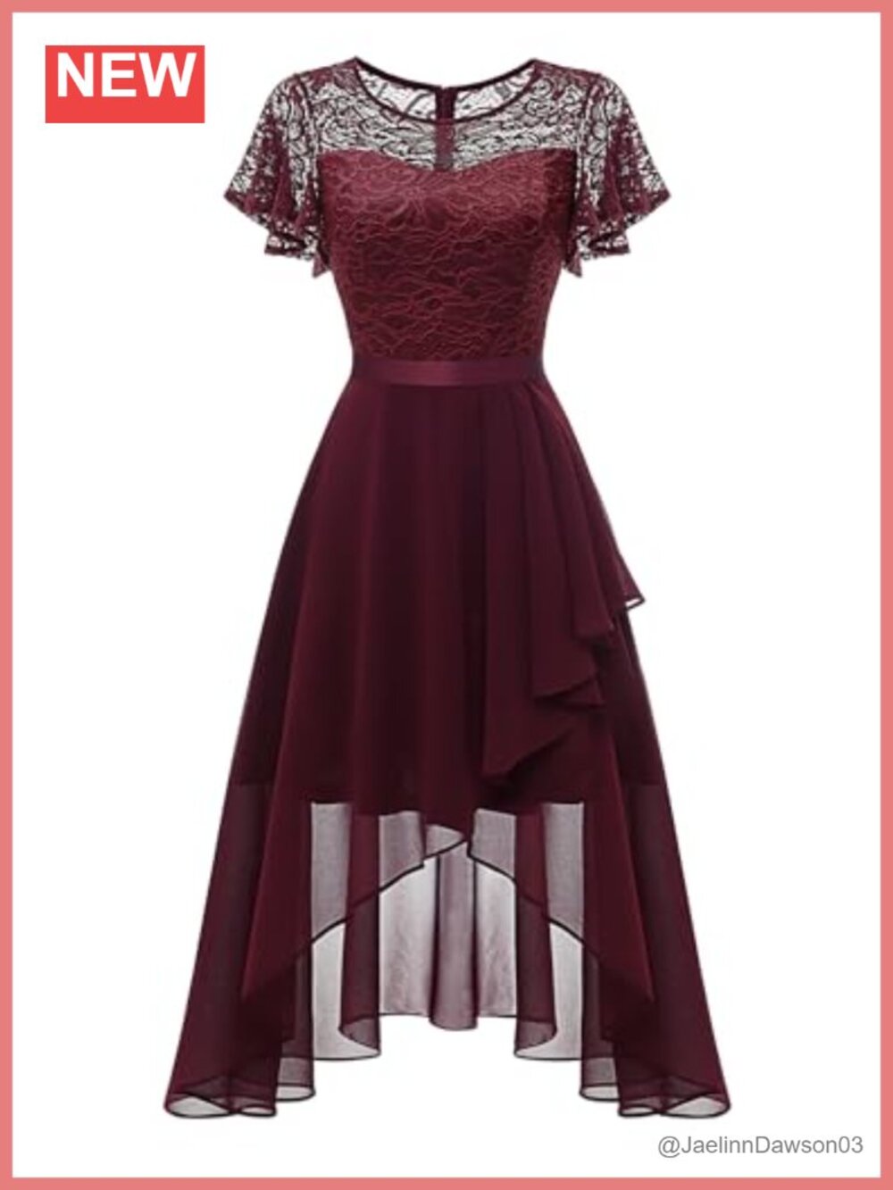Wedtrend Formal Midi High Low Dress Flutter Sleeve Lace Chiffon Prom Bridesmaid